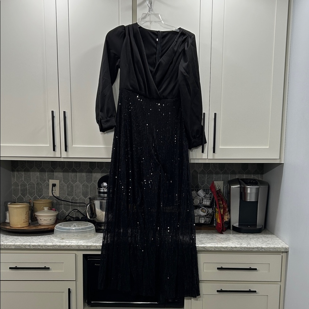 Elegant Black Evening Pantsuit Sequined Legs